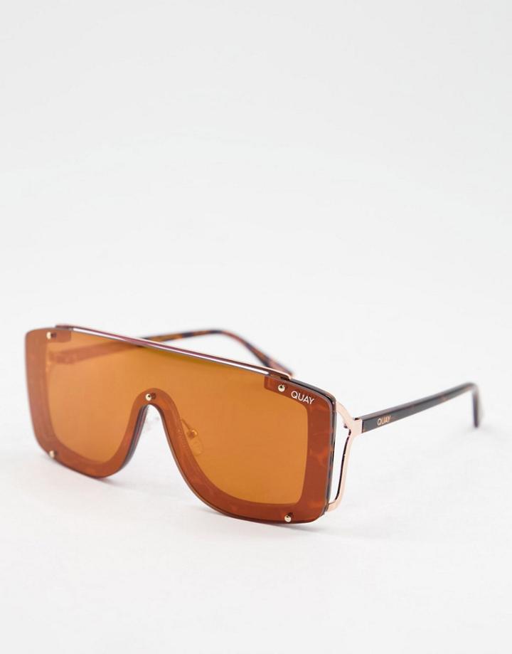 Quay Oversized Visor Sunglasses In Orange-brown