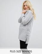 Alice & You Longline Step Hem Hoodie With Lace Up Sides - Gray