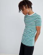 Asos Design Muscle Stripe T-shirt In Green - Green