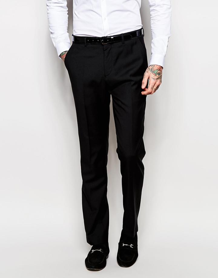 Asos Slim Tuxedo Pants In 100% Wool - Black