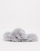 Lipsy Faux Fur Cross Detail Slipper In Gray-grey