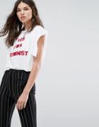 Mango Feminist Frill Detail T-shirt - White