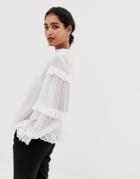 Vila Dobby Spot Scallop Edge Blouse-white