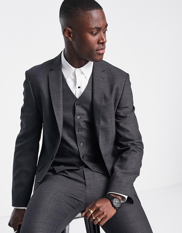 Noak Skinny Suit Jacket In Gray Birdseye Textured Wool Blend With Two-way Stretch