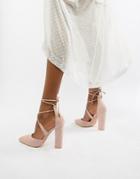 Glamorous Block Heel Tie Up Court-beige
