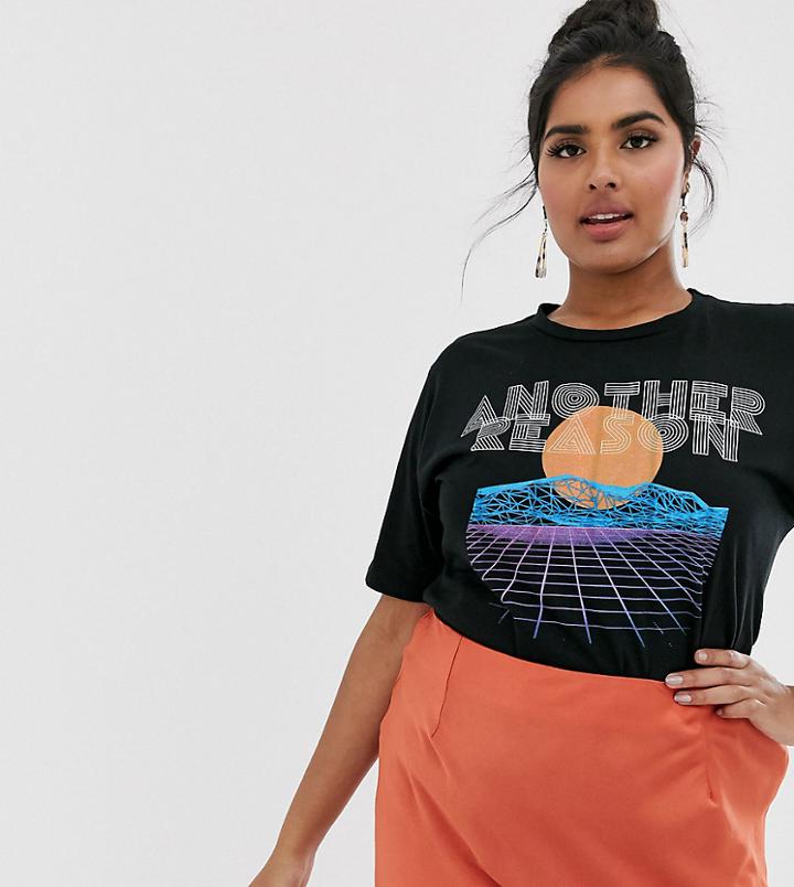 Another Reason Plus T-shirt With Futuristic Graphic - Blue