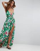 Asos Woven Wrap Maxi Beach Dress In Miami Tropical Print - Multi