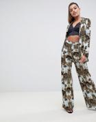 Asos Design Tailored Soft Wide Leg Pants In Scarf Print - Multi