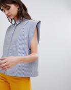 Asos Design Boxy Shirt With Pleat Detail In Stripe - Multi