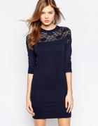 B.young Sweater Dress With Lace Yoke - Navy