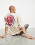 Asos Design Oversized T-shirt In Beige With Rose Back Print-neutral