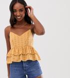 Asos Design Tall Crop Ruffle Cami In Broderie Sun Top - Black