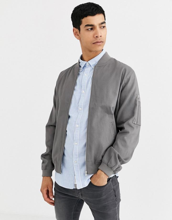 Asos Design Ma1 Bomber Jacket In Gray