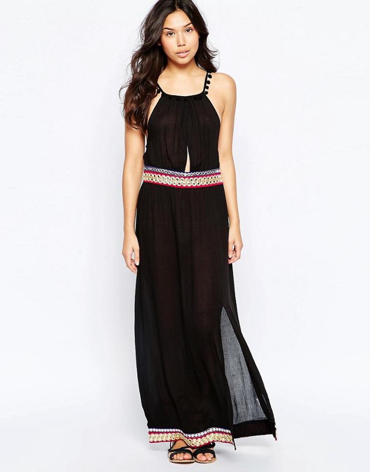 Liquorish Beach Maxi Dress With Mirror Embellishment - Black