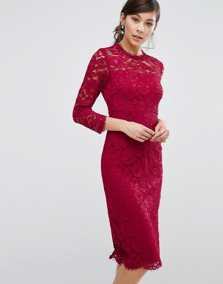 Coast Cassia Lace Bodycon Dress - Red