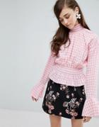 Sister Jane High Neck Blouse In Gingham - Pink