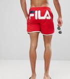 Fila Black Line Swim Shorts With Large Back Panel Logo In Red - Red