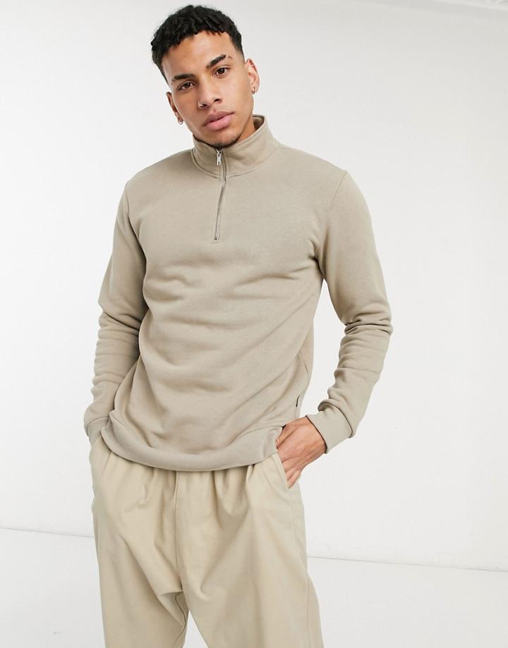 Only & Sons 1/4 Zip Sweatshirt In Beige-grey