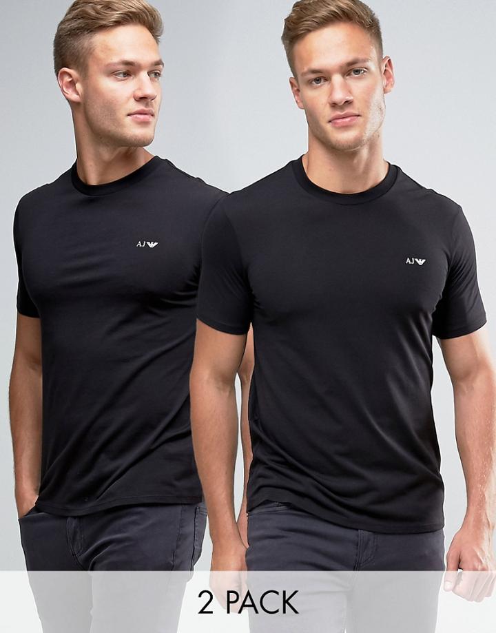 Armani Jeans T-shirt With Crew Neck 2 Pack In Black - Black