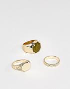 Designb Signet & Band Rings In 3 Pack Exclusive To Asos - Gold