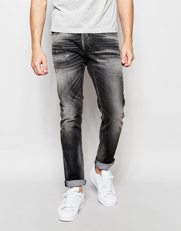 Jack & Jones Slim Fit Jeans With Rips - Washed Black