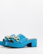Asos Design Heidi Premium Leather Chain Platform Heeled Sandals In Blue-blues