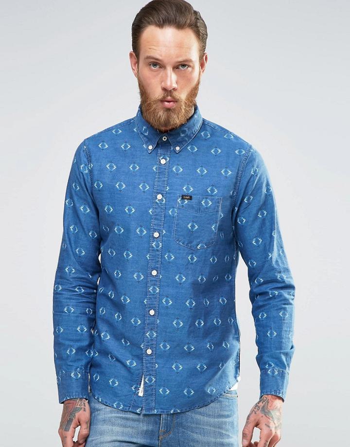 Lee Denim Diamond Print Shirt Buttondown - Snorkel Blue
