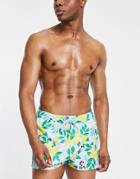 Asos Design Swim Shorts With Lemon Print Super Short Length-blue