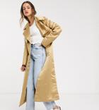 Asos Design Tall Strong Shoulder Trench Coat In Stone-neutral