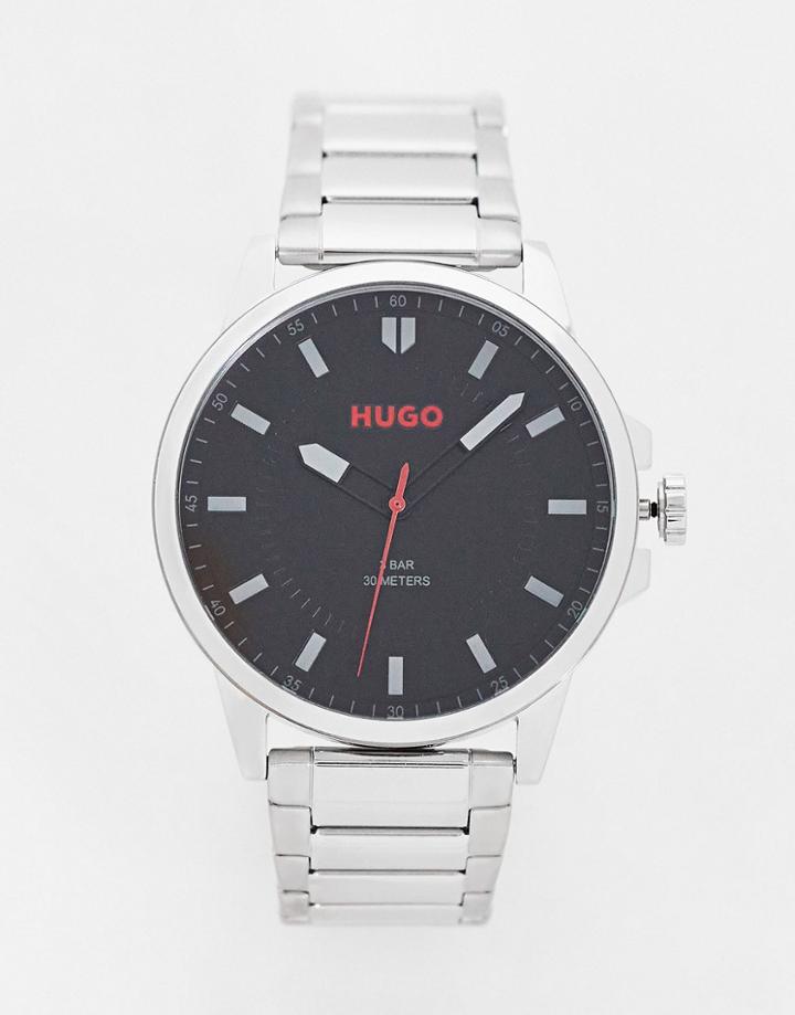 Hugo Bracelet Watch With Black Dial In Silver
