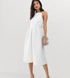 Asos Design Tall Bow Back Midi Prom Dress - White