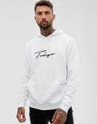 Asos Design Oversized Hoodie In White With Tokyo Print