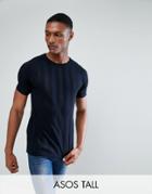 Asos Tall Knitted T-shirt In Navy Stripe - Navy