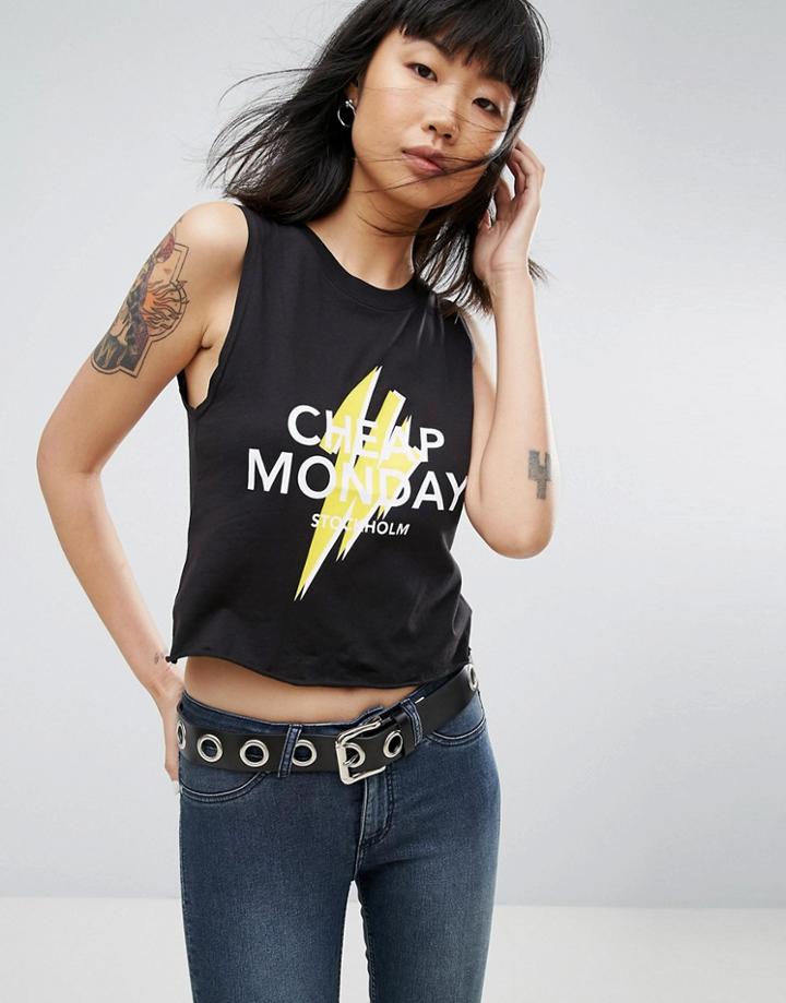 Cheap Monday Lightening Logo Shield Tank Tank - Black