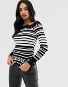 Lipsy Stripe Off The Shoulder Top-black