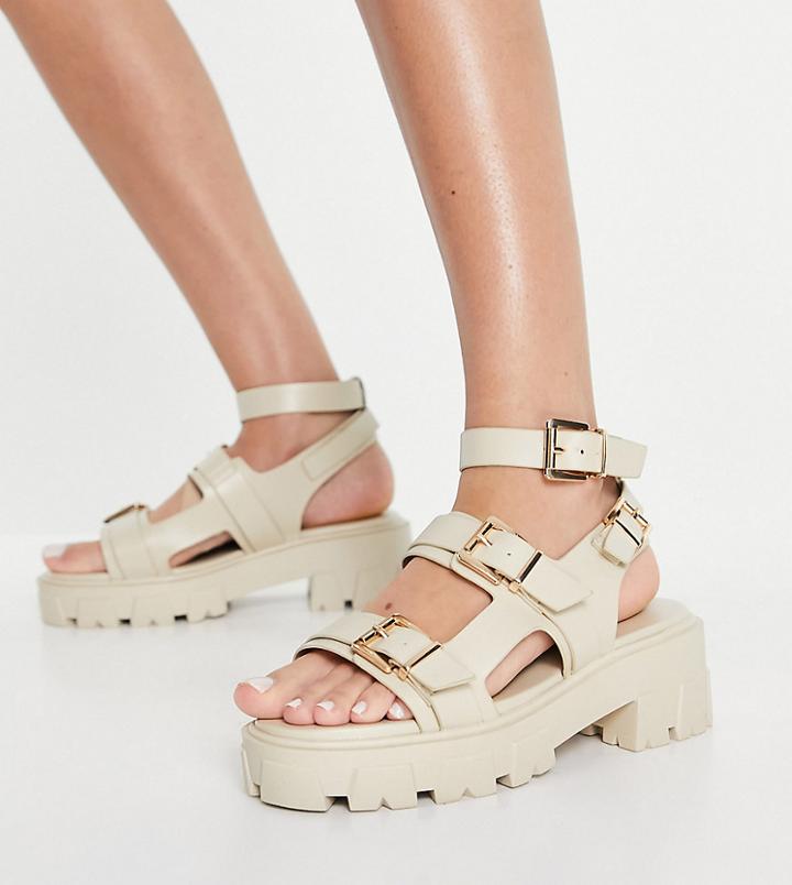 Raid Wide Fit Prestone Chunky Heeled Sandals In Stone Drench-neutral