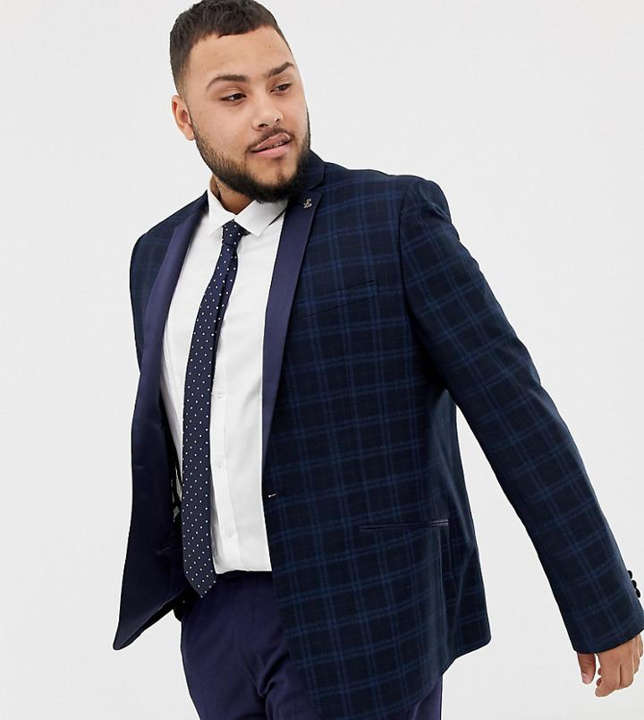 Farah Birsthwith Party Skinny Blazer In Check With Satin Lapel