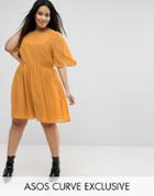 Asos Curve Soft Cape Sleeve Mini Dress - Yellow