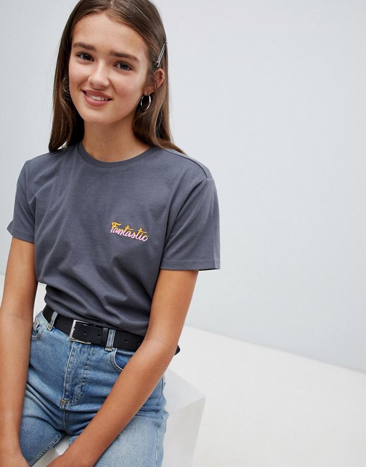 Asos Design T-shirt With Fantastic Ombre Embroidery Badge - Black