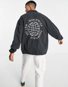 Asos Design Oversized Jersey Coach Jacket In Black With Worldwide Back Print - Part Of A Set