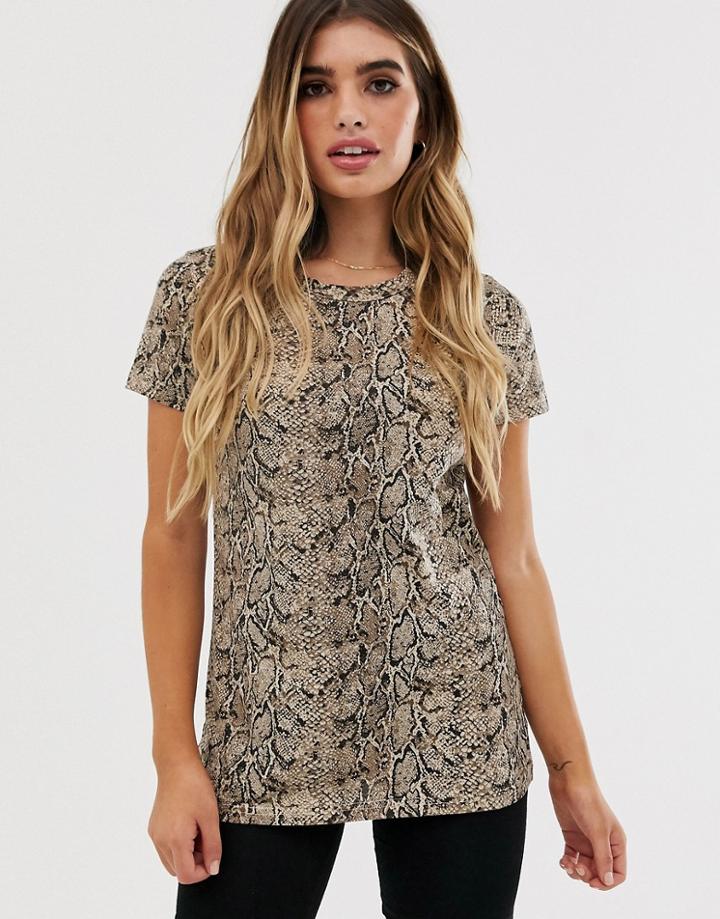 Brave Soul T-shirt In Snake Print - Multi