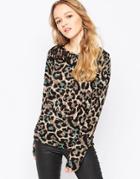 Madam Rage Sweater In Leopard Print With Lace Inserts - Multi