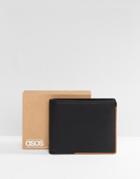 Asos Leather Wallet In Black With Tan Internal - Black