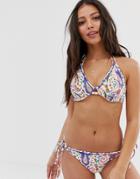 Freya Fuller Bust Indio Paisley Underwired Halter Bikini Top In White Multi - Multi