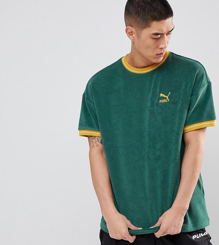 Puma Towelling T-shirt In Green Exclusive To Asos - Green