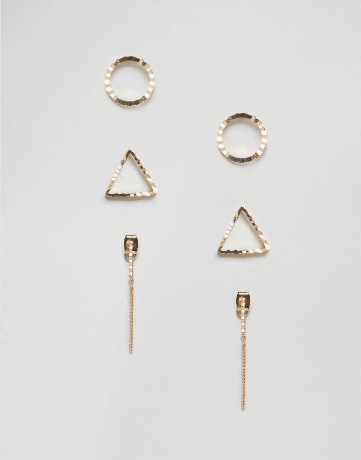 Asos Pack Of 3 Etched Open Shape Earrings - Gold