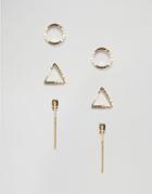 Asos Pack Of 3 Etched Open Shape Earrings - Gold
