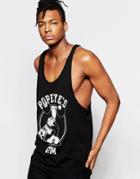 Asos Tank With Popeye Print And Extreme Racer Back - Black