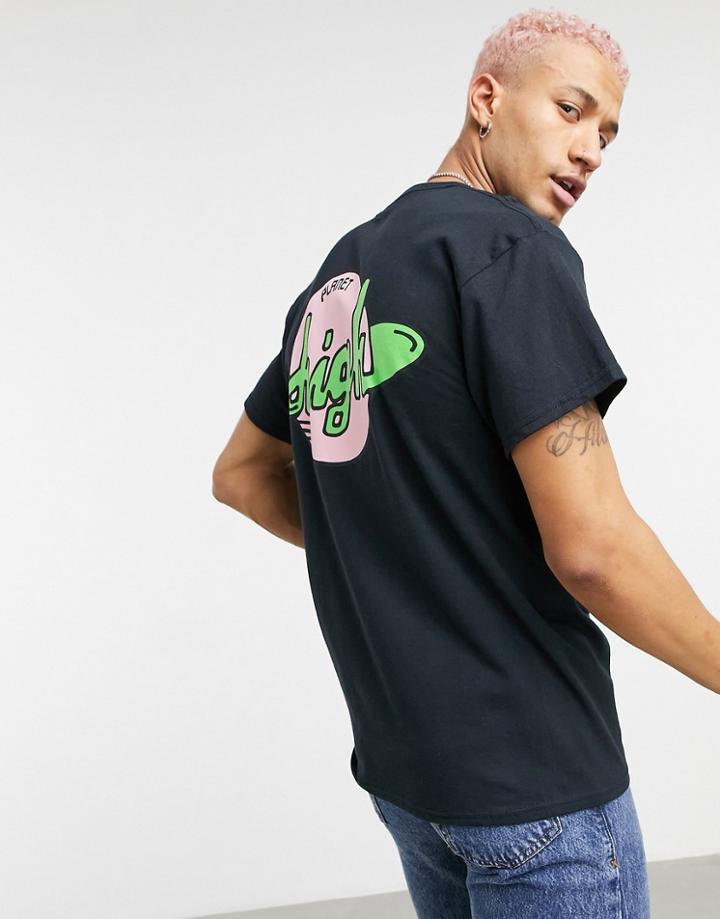 New Love Club High Backprint Oversized T-shirt In Black