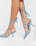 Asos Design Sahara Tie Leg Mid Heels In Blue-blues